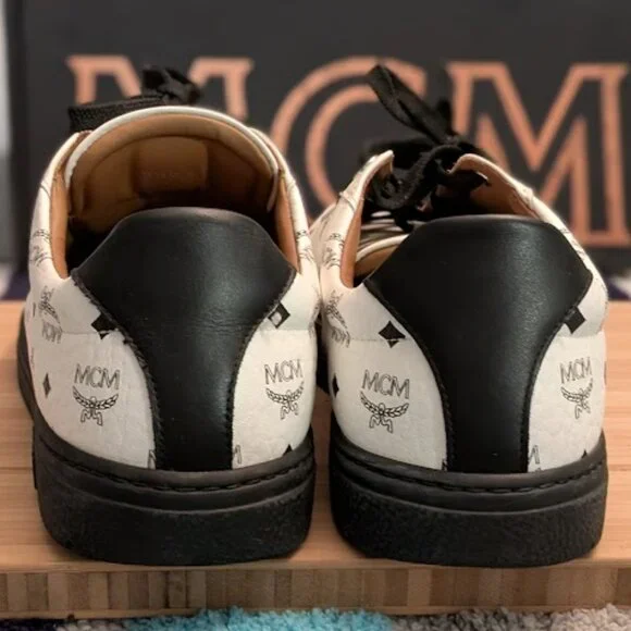 MCM White Black Logo Low-Top Sneakers - Picture 8 of 13